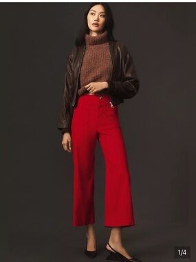 Anthropologie Maeve Colette Cropped Wide Leg Pants Magic Fabric Red size 33t